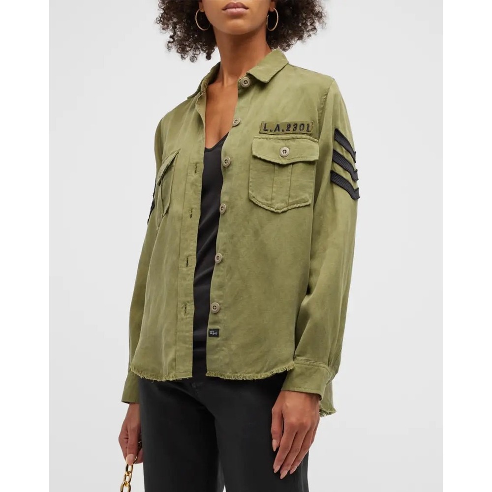 Rails Loren Military Shirt Jacket Olive Green Embroidered Patch Frayed Hem Small - Picture 3 of 12